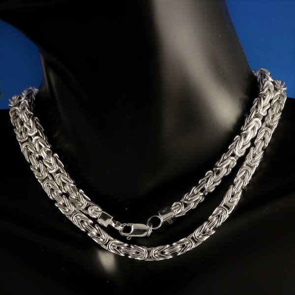 Silver Byzantine chain 4mm .925 Sterling Rhodium Plated chain, made in Italy fast free shipping 9" 20" polished end caps. lobster claw lock