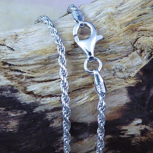 Silver rope Chain Rhodium plated 1.4 mm, Diamond cut .925 Sterling necklace 8 lengths lobster claw lock made in Italy FAST FREE shipping.