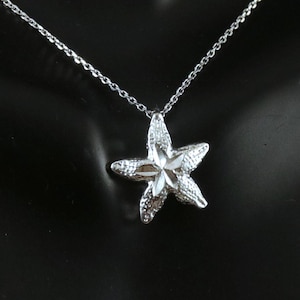 Silver Starfish slide necklace, 5/8&quot; tall hidden bail Diamond cut solid .925 Sterling. 18&quot; Sterling chain included. Fast free shipping.