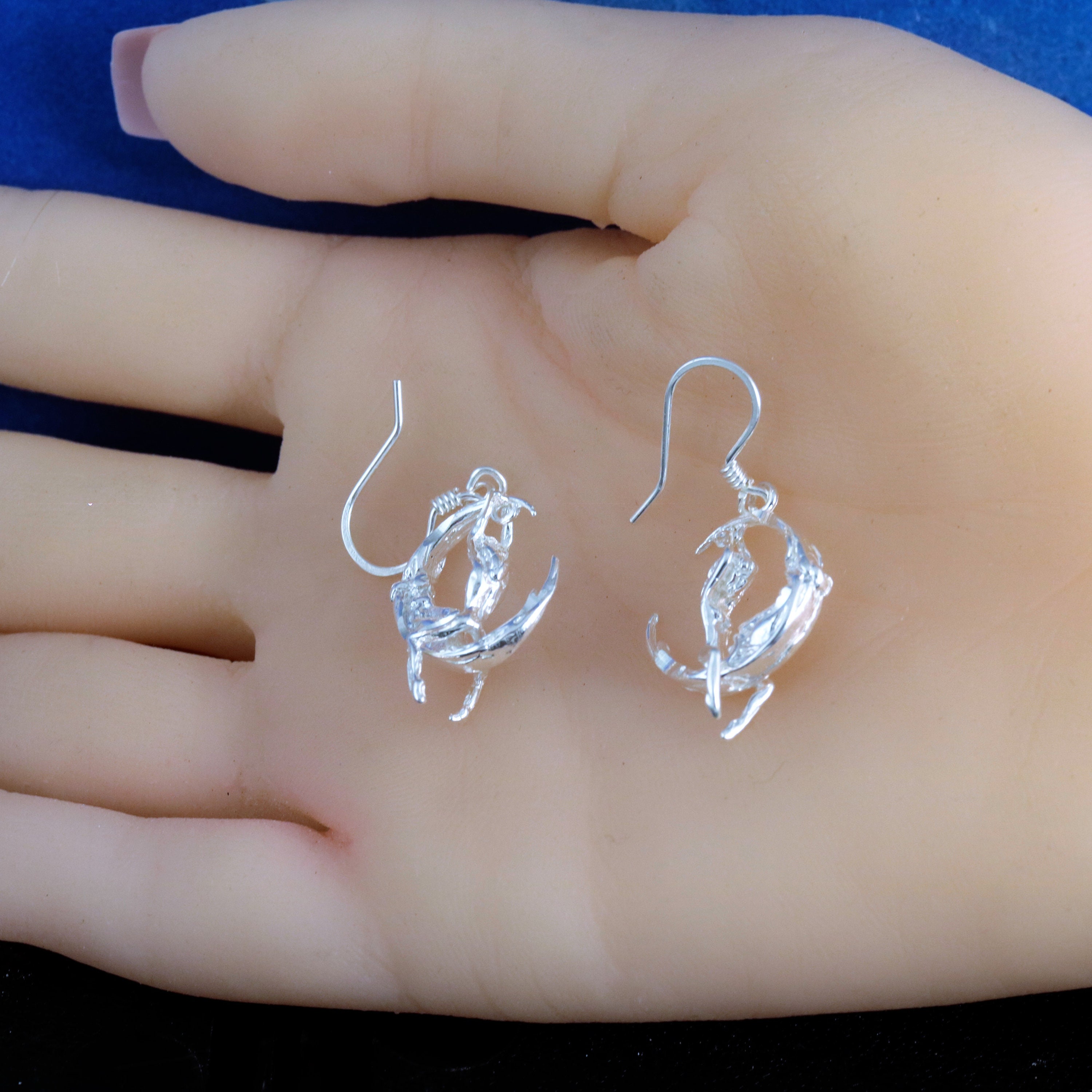 ◆VINTAGE HOLLYWOOD◆ 925 Silver Moon Boat Earrings VH2478E Silver Moon Earrings, 15/16