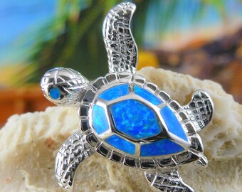 Blue opal sea turtle necklace clearance