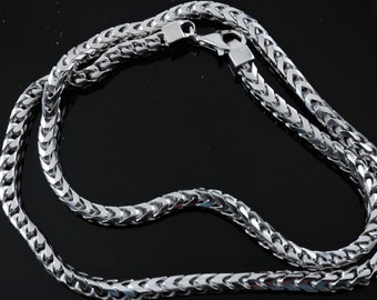 Sterling Silver, Rhodium Plated, Italian, 5 mm Franco chain, heavy square link.