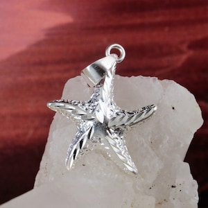 Sterlingsilber-Seestern-Anhänger, schneller kostenloser Versand, 925 Meereslebewesen-Schmuckgeschenk für sie, Diamant, hochglanzpoliertes Finish. Seestern-Charms