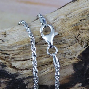 Silver rope Chain 2 mm, Rhodium plated Diamond cut .925 Sterling necklace chain with lobster claw lock made in Italy  fast & free shipping.