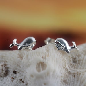 Silver Whale post studs 5/8&quot; .925 Sterling earrings Diamond cut high polish fast free shipping sea life jewelry sea mammal