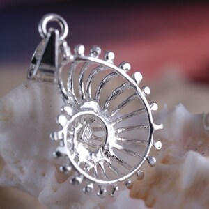 Colgante de nautilus de plata de 1 3/16 de alto con fianza .925 Encanto de concha de ley con corte de diamante Regalo de recuerdo de joyería recortada para su envío rápido y gratuito imagen 3