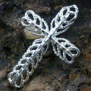 Silver Cross pendant • 1 3/16&quot; tall .925 Sterling Diamond cut cross slide charm with cut out details, Religious Jewelry, Fast Free Shipping