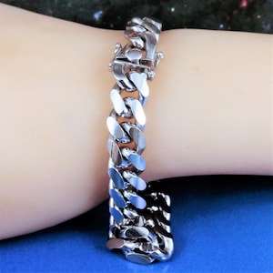 Silver Miami Curb Cuban link bracelet 9&quot;, 12mm wide, 5.3mm thick, box lock. .925 Sterling free fast shipping Made in Italy Rhodium Plated