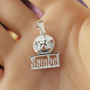 Pingente de dólar de areia de prata Sanibel, 1 1/8" de altura com fiança, corte de diamante .925 Sterling Sanibel Island, presente para ela. Frete rápido e grátis