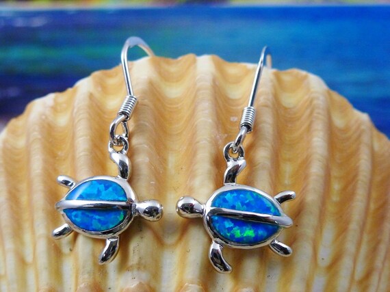 Orecchini da donna in argento sterling con tartaruga marina con opale blu 4,3 g E2827 - Italia