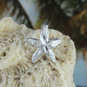 Silver Starfish slide charm, 5/8&quot; tall hidden bail Diamond cut solid .925 Sterling. Fast free shipping for her