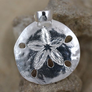 Silver Sand Dollar Pendant, 1&quot; tall + 1/4&quot; bail. Diamond cut .925 Sterling, Sea biscuit Charm jewelry gift for her, Fast Free Shipping