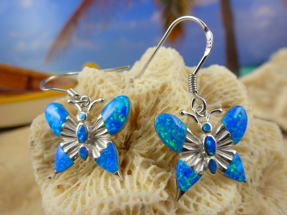 Silver Opal Butterfly Earrings 3/4