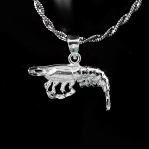 Silver shrimp charm. 5/8&quot; tall + 1/4&quot; bail x 7/8&quot; Diamond cut .925 Sterling prawn pendant, crustacean Fast free shipping