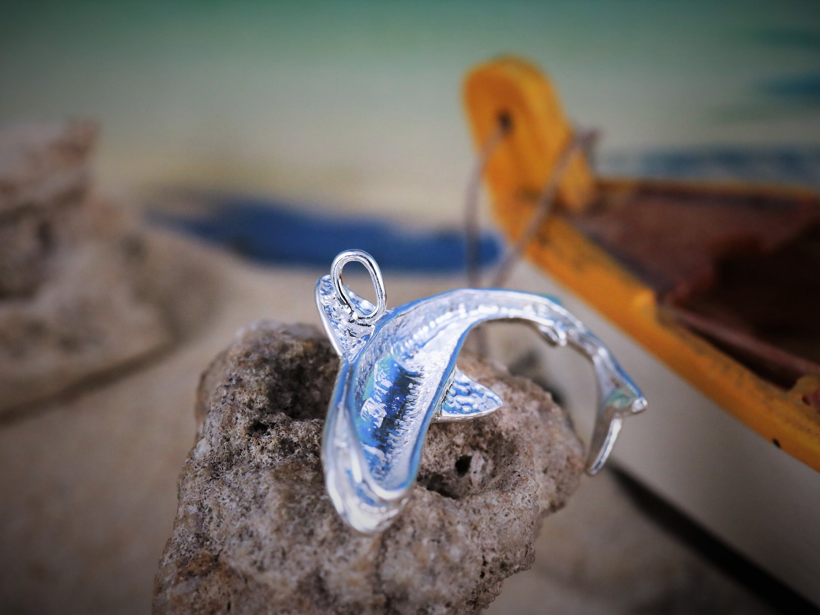 Silver Tiger Shark Pendant, 1 7/16