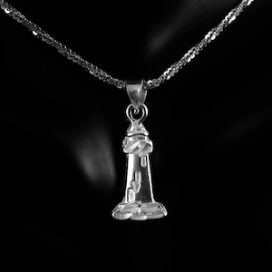 Sterling lighthouse charm, 11/16&quot; tall + 1/4&quot; bail .925 Silver New England Lighthouse pendant souvenir gift free fast shipping