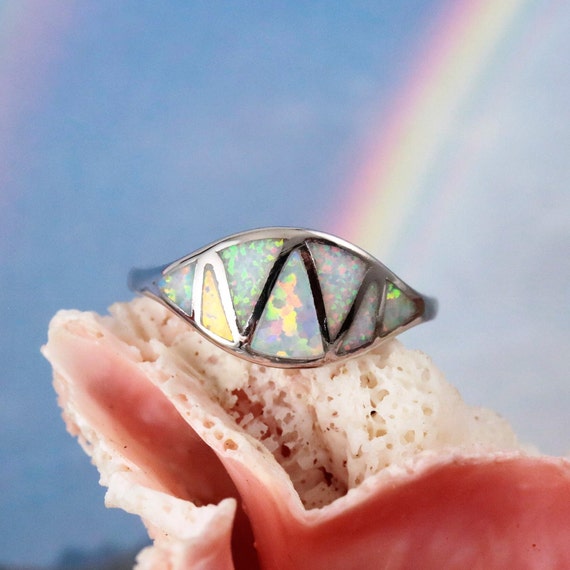 Silver White Opal Ring, 3/8