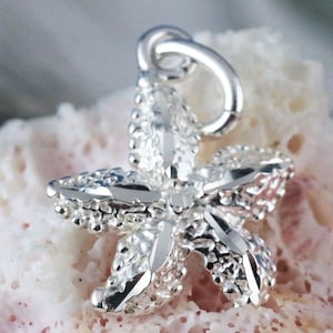 Silber Seestern Charme, 9/16 "+ 1/4" Collier.925 Sterling Diamond Cut Seestern Anhänger versandkostenfrei, Meer Leben Schmuck. Geschenk für Frauen