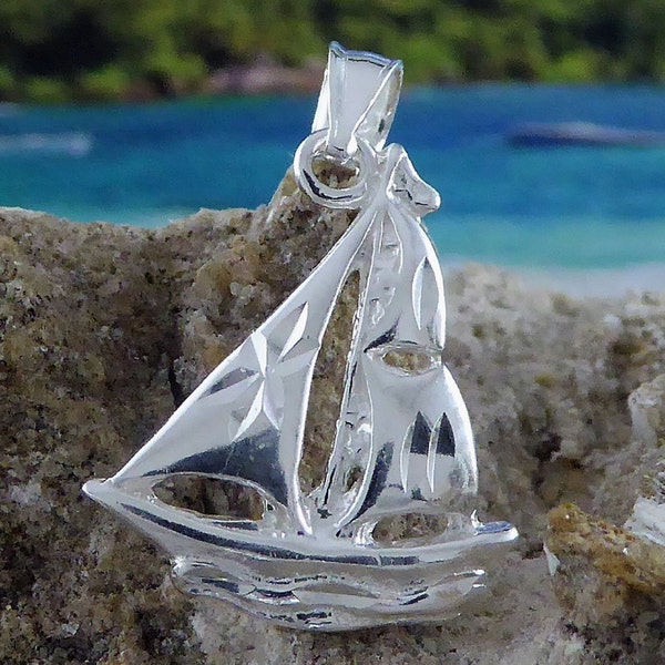Silver Sailboat pendant, 7/8" tall 925 Sterling Nautical jewelry, free fast shipping. sailboat maritime charm gift for her • boat necklace