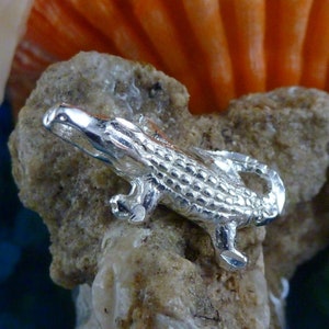 Silver alligator slide charm, 7/8&quot; long .925 Sterling Diamond cut gator, reptile gator jewelry souvenir gift for women. Fast free Shipping.