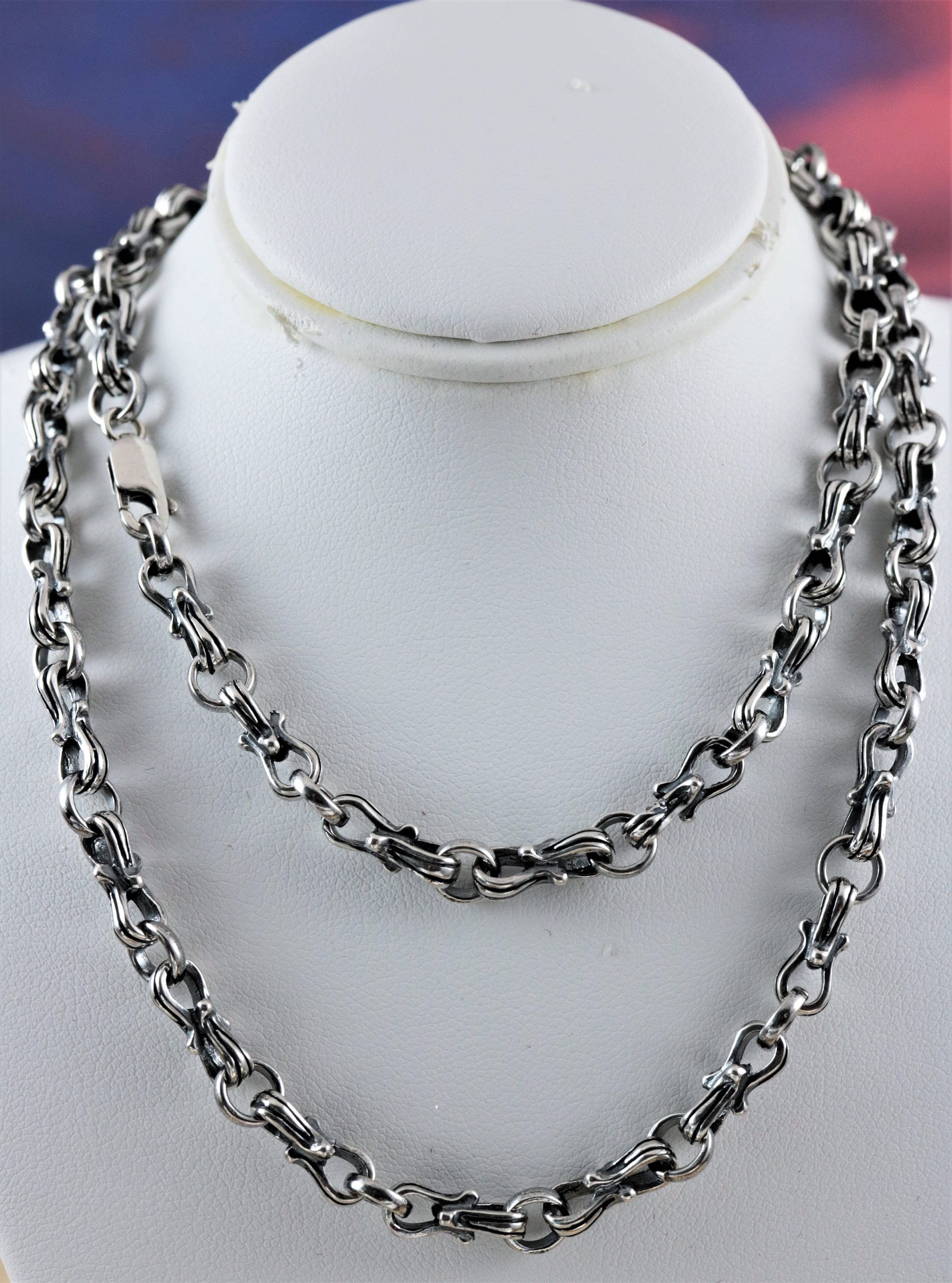Handmade Sterling Silver Shackle Link Chain Necklace - Antique