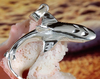 Silver Tiger Shark Pendant, .925 Sterling Diamond Cut shark charm jewelry gift for him, her. charms, Fast Free Shipping