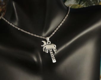 Sterlingzilver, diamantgeslepen, palmboom maansikkel hanger 3/4"+ 5/16" lange borgtocht