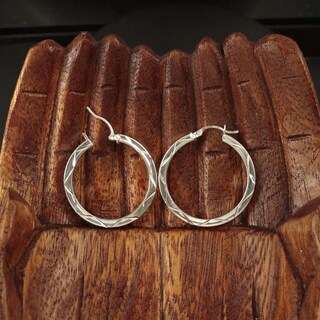 Orecchini A Cerchio In Argento Sterling 925, Tubo Quadrato Taglio Diamante 2mm, Diametri 70 Mm, Cod. HAR-0324