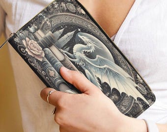 Mystical Dragon Zip Wallet: Gothic Fantasy Art Leather Clutch