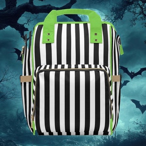 Sac à dos à langer gothique isotherme de voyage, sac à dos isotherme, rayures noires gothiques Idées cadeaux pour baby shower Mamans papas nouveaux parents nouveau-né