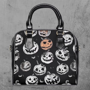 Gothic Jack O&#39; Lantern Pumpkin Purse, Spooky Halloween Shoulder Bag, Unique Goth Handbag