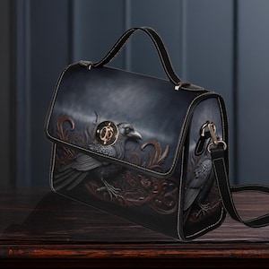 Handtas met gotische kraaienprint, donkere Academia Raven-schoudertas