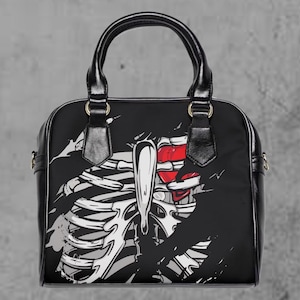 Goth Halloween Shoulder Handbag, Black skeleton purse, Spooky Shoulder Bag, Goth Style Handbag, Halloween Fashion, Black Purse