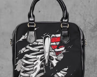 Bolso de hombro gótico con esqueleto, bolso espeluznante de Halloween