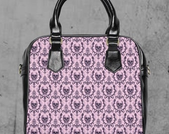 Pink Skull Gothic Crossbody Bag, PU Leather Shoulder Bag