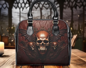 Gothic Skull Bat Wings Shoulder Bag, Spooky Halloween Purse