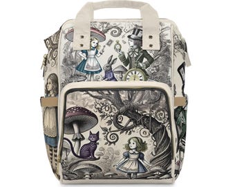 Mochila cambiador de Alicia en el País de las Maravillas: Mochila de bebé de nailon con diseño de cuento vintage.