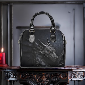 Drachen Design Schulter Handtasche, Gothic Fantasy Geldbörse, Drachen Liebhaber Geschenk, Mittelalterliche Tote, Fabelwesen Umhängetasche