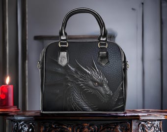 Gothic-Drachen-Schultertasche, Fantasy-Umhängetasche, veganes Leder
