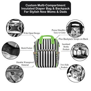 Striped Nylon Diaper Backpack, Baby Goth Nappy Bag image 8