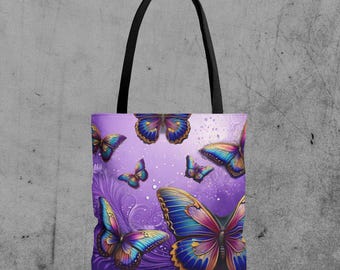 Bolsa de mano con mariposas: bolsa de compras reutilizable con estampado floral de primavera