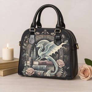 Mystische Drachen Umhängetasche, Fantasy Gothic Handtasche für Frauen | Drachen Liebhaber Geschenk, Mittelalterliche Geldbörse, Witchy Ästhetische Tasche