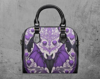 Vampire Bat Shoulder Bag Purse Spooky Halloween Handbag Bats and Skulls Handbag