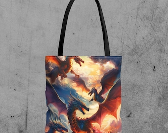 Bolsa de tela con diseño de dragones: bolsa de compras reutilizable con criaturas míticas fantásticas.