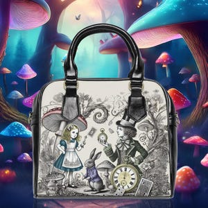 Bolso de Alicia en el País de las Maravillas, bolso de mano con temática de fantasía, clutch del Sombrerero Loco