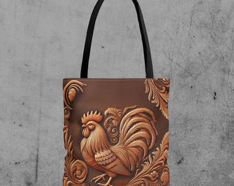 Rooster Tote Bag: Farmhouse Rustic Chicken Print