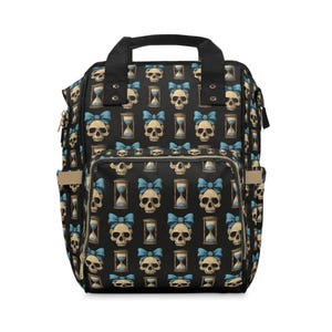 Gothic Skull Diaper Backpack, Stylish Baby Bag, Trendy Mom Backpack, Unique Childcare Bag, Multi-Use Diaper Bag, Gift for New Parents