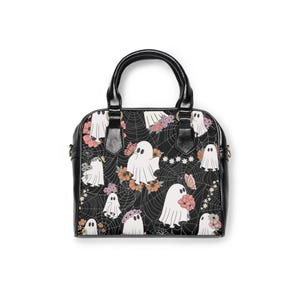 Floral Ghost Purse – Spooky Cute Shoulder Bag with Spider Webs, Gothic Halloween Aesthetic, Creepy Cute Handbag