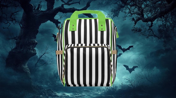 Striped Goth Diaper Bag Backpack, Insulated Bottle Cooler