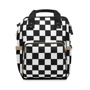 Goth Diaper Backpack, Checkered Bag, Multifunctional Travel Bag, Stylish Baby Gear, Alternative Diaper Bag, Unique Parenting Gift, Halloween
